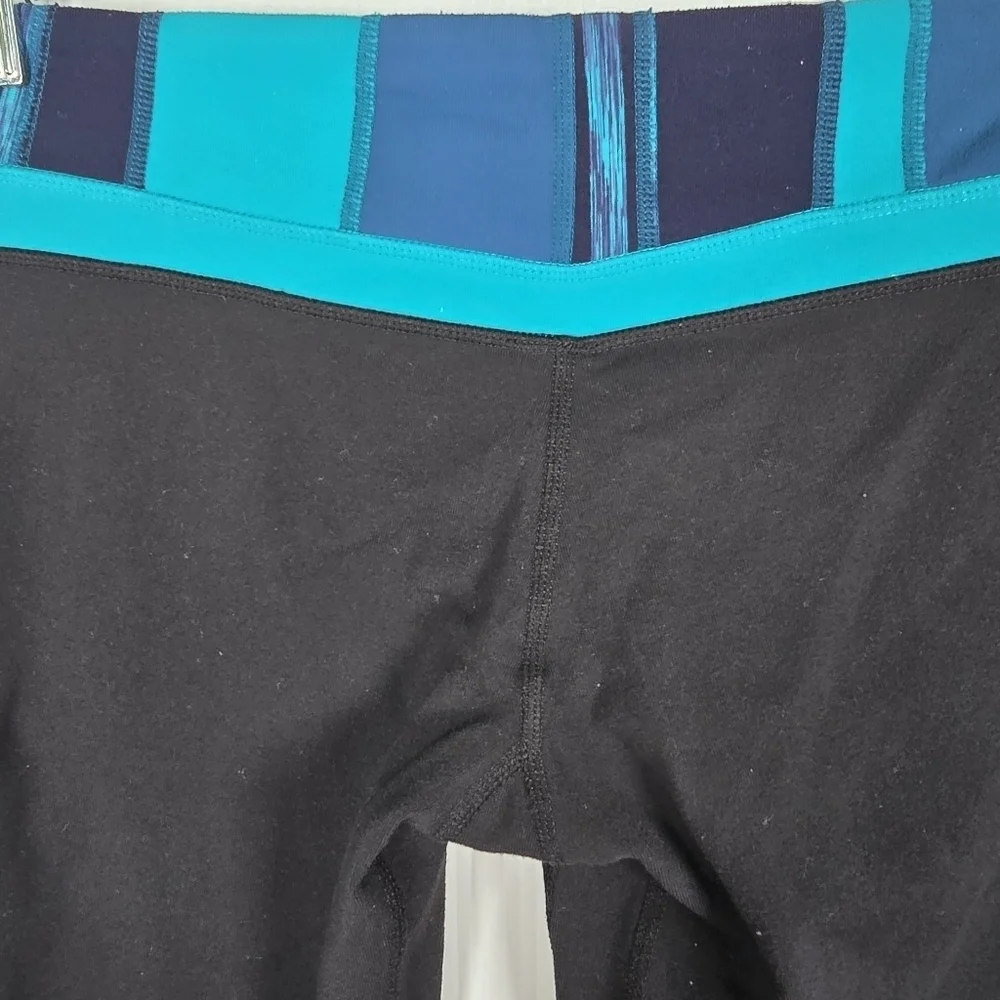 Lululemon Womens Black Cropped Wider Leg Yoga Pants Colorful Waistband Size 6